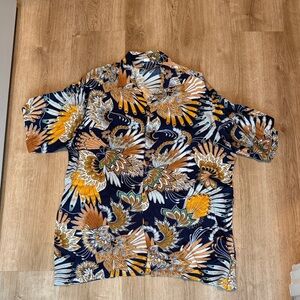 Men's Floral Patterned Shirt - Navy, Orange, White